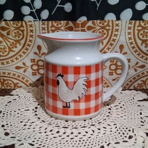 Red and White Gingham Rooster Pitcher